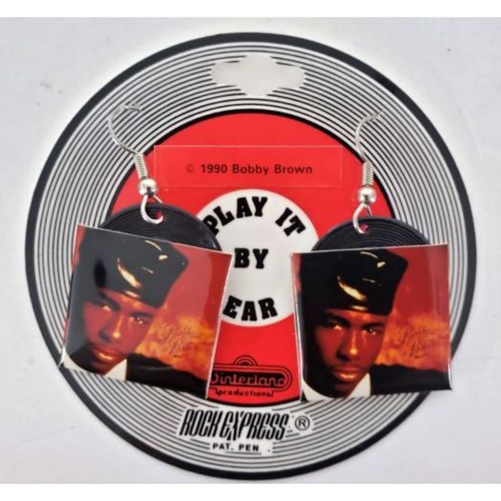 Vintage 1990 Bobby Brown Rock Express / Play It By Ear Album Cover Earrings (NOS